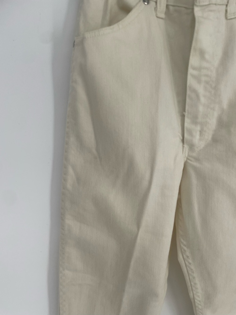 Vintage Wrangler Jeans Sanforized White Denim High Waisted Cut W Stitched Pocket - Picture 8 of 16